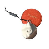 Dolce & Gabbana Women's Orange Calfskin Leather Round Logo Hand Mirror Holder - One Size thumbnail