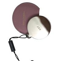 Dolce & Gabbana Women's Pink Calfskin Leather Round Logo Print Hand Mirror Holder - One Size thumbnail