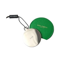Dolce & Gabbana Women's Green Calfskin Leather Round Logo Hand Mirror Holder - One Size thumbnail