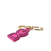 Dolce & Gabbana Women's Pink Rubber Gold Tone Metal DG Logo Keyring Keychain - One Size thumbnail