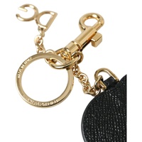 Dolce & Gabbana Women's Pink Black Heart Leather Gold Tone Brass Keyring Keychain - One Size thumbnail