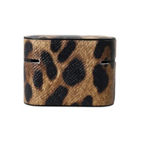 Dolce & Gabbana Women's Brown Leopard Calf Leather Metal Logo Plaque Airpods Case - One Size thumbnail