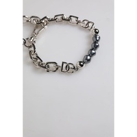 Dolce & Gabbana Men's Silver Tone Chain Lobster Clasp Logo Gray Pearls Bracelet - One Size thumbnail