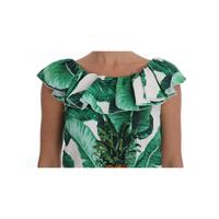 Cap Sleeve Blouse Top with Ruffled Neckline and Sequined Pineapple Embroidery 36 IT Women thumbnail
