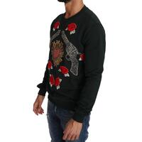 Dolce & Gabbana Green Cotton Crystal Heart Roses Embroidered Pullover Sweater 48 IT Men thumbnail