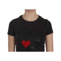 EXTE Black Hearts Print Crew Neck Blouse 42 IT Women thumbnail