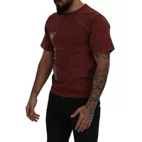 Dolce & Gabbana Men's Maroon Printed Crewneck Tee Cotton T-shirt - 44 IT thumbnail