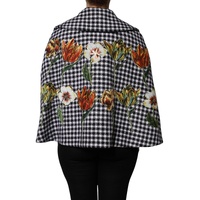 Dolce & Gabbana Women's Black White Monochrome Patterned Floral Cape Jacket - 38 IT thumbnail