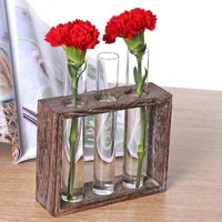 Minimalist Hydroponic Glass Vase with Wooden Frame for Coffee Shop Decor thumbnail