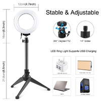 Usb 3 Modes Dimmable Led Ring Light with Tripod Holder and Cold Shoe Ball Head - 4.7 Inch Diameter thumbnail