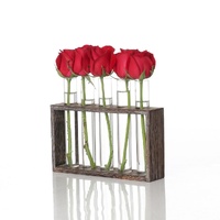 Minimalist Hydroponic Glass Vase with Wooden Frame for Coffee Shop Decor thumbnail