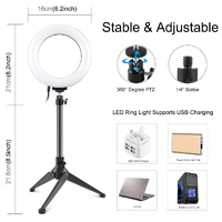 6.2 Led Ring Light with Usb 3 Modes Dimmable Desktop Tripod Cold Shoe Ball Head thumbnail