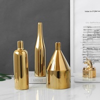 Gold Plated Ceramic Flower Vase - Desktop Decorative Three-piece Set thumbnail