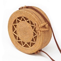 Handmade Rattan Bag Flower Pattern Autumn Design Vintage Art Beach Diagonal Bag 20X20X8Cm thumbnail