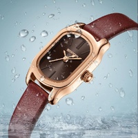 Waterproof Women Quartz Watch with Mini Dial and Steel Band - Maroon thumbnail