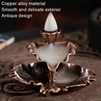Bronze Lotus Leaf Inverted Incense Burner - Antique Indoor - Copper Colour thumbnail