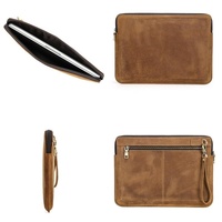 14.2 Inch Leather Laptop Sleeve for Macbook Pro - Black - Brown thumbnail