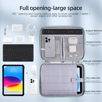 Leather Portable Bag with Cloth Texture - Blue thumbnail
