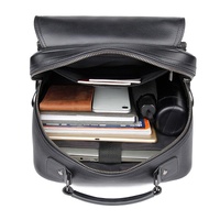 Men Black Cowhide Leather Backpack for Casual Business with Laptop Compartment thumbnail