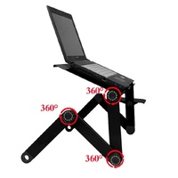 Adjustable Foldable Laptop Stand with Fans & Mouse Pad - Portable Aluminum Alloy - Black thumbnail