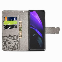 Embossed Butterfly Love Leather Case for Samsung Galaxy z Fold 4 - Flower Design - Blue thumbnail