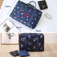 Waterproof Foldable Travel Bag - Compact & Durable - Navy Blue Flamingo thumbnail