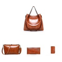 Retro Ladies Handbag - 4-in-1 Fashion Bucket Bag with Large Capacity - Light Grey thumbnail