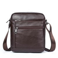 Men Cowhide Leather Crossbody Bag Vertical Shoulder Business Bag Coffee thumbnail