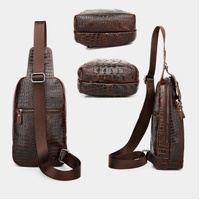 Men Cowhide Crocodile Texture Crossbody Chest Bag One Shoulder Design - Crocodile Head thumbnail