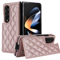 Foldable Full Coverage Double Buckle Pu Phone Case for Samsung Galaxy z Fold 4 - Brown thumbnail