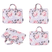 13 Inch Laptop Case Bag with White Rose Pattern and Handle - Black thumbnail