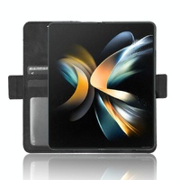 Samsung Galaxy z Fold 4 5g Leather Phone Case with Card Slots and Calf Texture - Black thumbnail