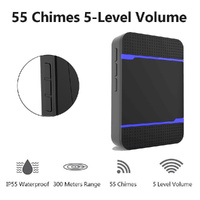 Wireless Waterproof Doorbell Receiver - 110Db Low Power 300M Range 53 Music Options Night Light - Black thumbnail