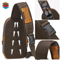 Canvas & Leather Men Chest Bag Crossbody & Waist Bag Combo - Khaki thumbnail