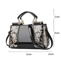 Shiny Leather Handbag with Single-sided Embroidery - Black thumbnail