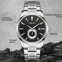 Waterproof Men Quartz Watch with Night Light - H9009b-g - Silver Black thumbnail