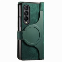 Vintage Magnetic Wallet Case for Samsung Galaxy z Fold 4 - Zipper Closure - Green thumbnail