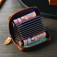 Leather Rfid Zipper Card Holder with Change Pocket - Coffee thumbnail