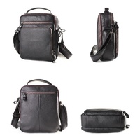 Men Large Capacity One Shoulder Leather Messenger Bag - Napa Texture Black thumbnail