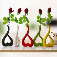Creative Heart-shaped Ceramic Flower Vase for Home Office or Wedding Decor - Yellow thumbnail