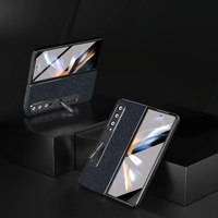 Cross Texture Leather Phone Case with Holder for Samsung Galaxy z Fold 4 5g - Blue thumbnail
