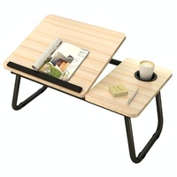 Adjustable Folding Laptop Desk with Cup Holder - Four-speed Lifting Table for Dorms - Walnut thumbnail