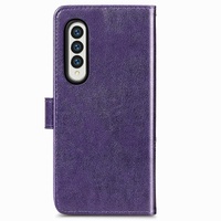 Embossed Leather Phone Case for Samsung Galaxy z Fold 4 with Four Leaf Clasp - Purple thumbnail