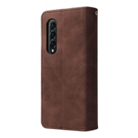 Frosted Leather Zip Wallet for Samsung Galaxy z Fold 4 - Compact and Stylish - Coffee thumbnail