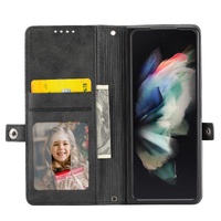Leather Grid Texture Phone Case with Lanyard for Samsung Galaxy z Fold 4 - Yellow thumbnail