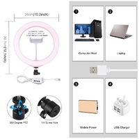 26cm Dimmable Led Ring Light with Tripod and Phone Clamp - Pink thumbnail