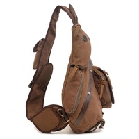 Multi Function Canvas Chest Bag Shoulder Messenger Crossby Bag - Khaki thumbnail
