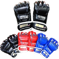 Adults Half-Finger Pu Leather Boxing Gloves - Blue Training thumbnail
