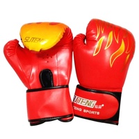 Adult Flame Pattern Pu Leather Boxing Gloves - Fitness - Red thumbnail