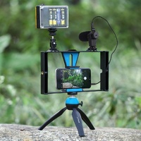 Smartphone Video Rig & Microphone Kit For Live Broadcast - Compatible With Iphone Galaxy Huawei Xiaomi Htc Lg Google And More - Red thumbnail